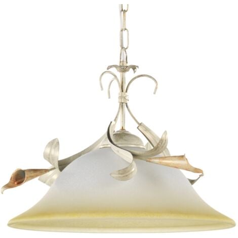 lampadario a sospensione "lucrezia" in metallo e vetro color avorio, e27