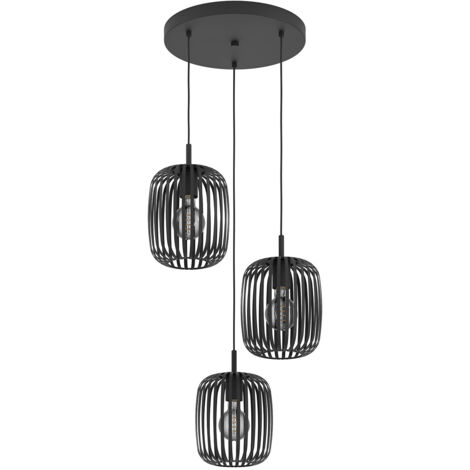 Lampadario A Sospensione Minimal Romazzina Acciaio Nero 3 Luci E27