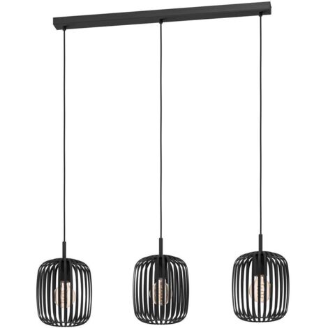 Lampadario A Sospensione Minimal Romazzina Lineare Acciaio Nero 3 Luci E27