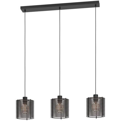 Lampadario A Sospensione Minimal Segovia Acciaio Nero Legno 3 Luci E27