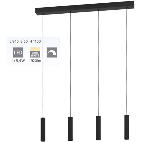 Lampadario A Sospensione Moderno Almudaina Acciaio Nero 4 Luci Led 5,4W 1920Lm