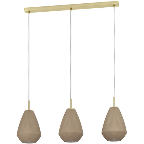 Lampadario A Sospensione Moderno Caprarola Acciaio Ottone Spazzolato 3 Luci E27