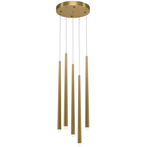Lampadario A Sospensione Moderno Cascade Alluminio Ottone 5 Luci Led 30W