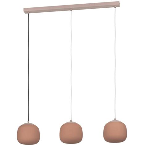 Lampadario A Sospensione Moderno Cominio Acciaio Tortora Vetro 3 Luci E27