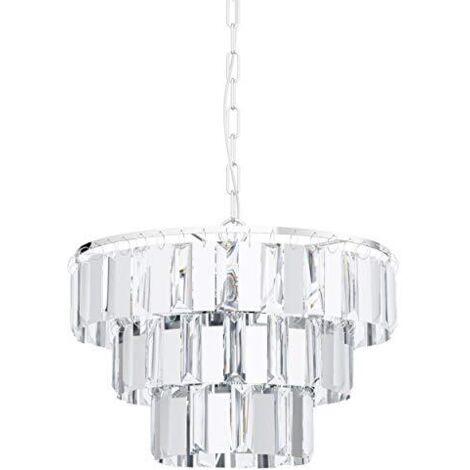 Lampadario A Sospensione Moderno Erseka Acciaio Cromo Cristallo 5 Luci E14