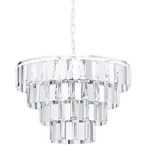 Lampadario A Sospensione Moderno Erseka Acciaio Cromo Cristallo 7 Luci E14