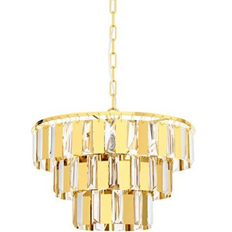 Lampadario A Sospensione Moderno Erseka Acciaio Ottone Cristallo 5 Luci E14