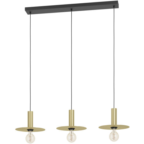 Lampadario A Sospensione Moderno Escandell Acciaio Nero Ottone 3 Luci E27