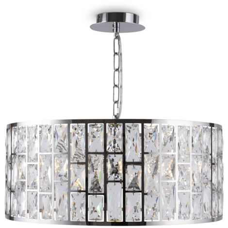 Lampadario A Sospensione Moderno Gelid Metallo Cromo Cristallo 4 Luci E27 60W