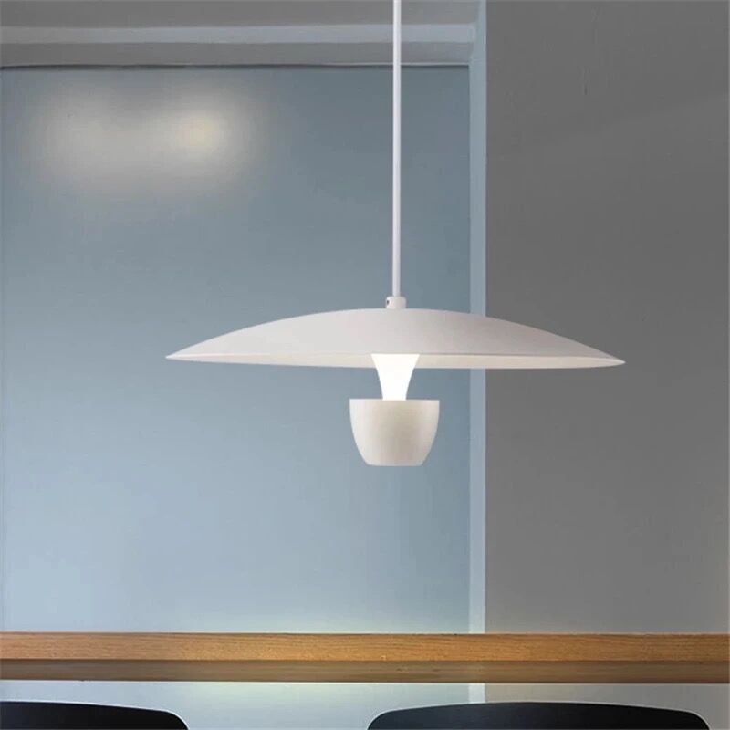 Image of Lampadario a sospensione moderno in ferro bianco da soffitto con lampada luce calda a led integrato 11 watt
