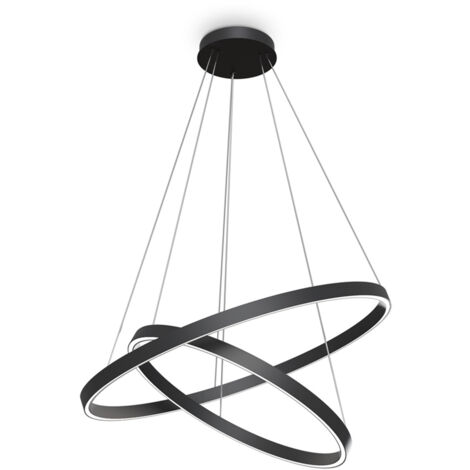 Lampadario A Sospensione Moderno Rim Alluminio Nero 2 Led 88W