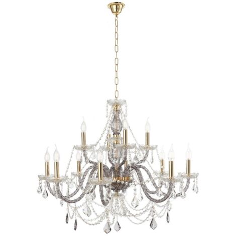 Lampadario a sospensione OPERA 100 cm in vetro lavorato a mano 12 LUCI FUME'