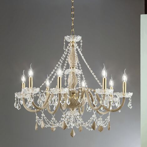Lampadario a sospensione OPERA D84 cm in vetro lavorato a mano 8 LUCI TORTORA