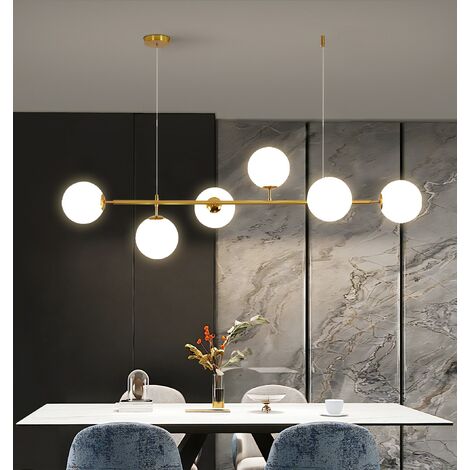 Lampadario a sospensione oro argento con 6 sfere bolle bianche in vetro attacco led G9 Oro