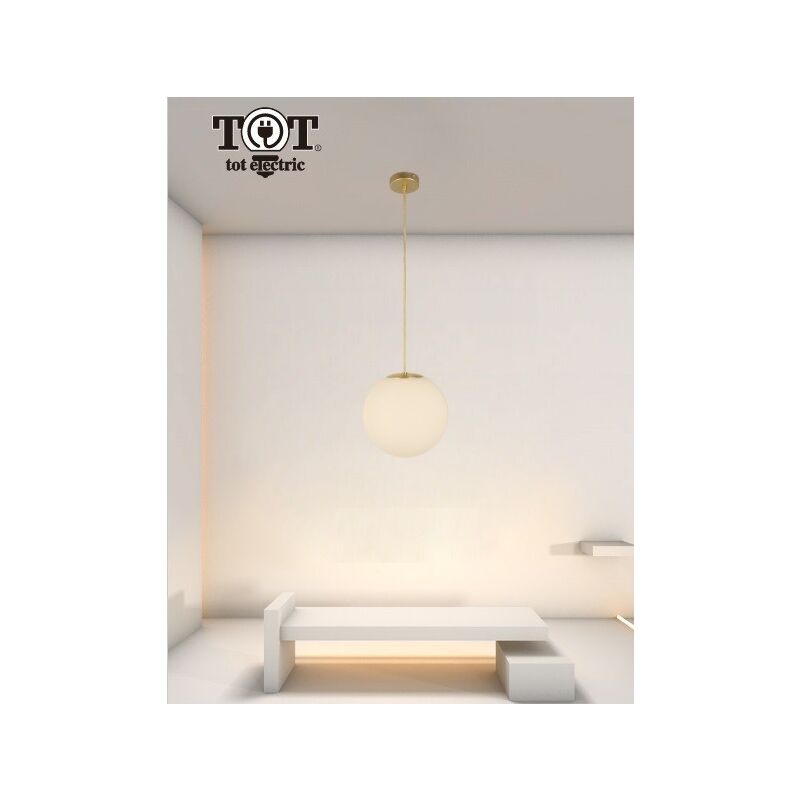Image of Tot Electric - Lampadario a sospensione oro con sfera in vetro bianco attacco E27 design moderno minimal