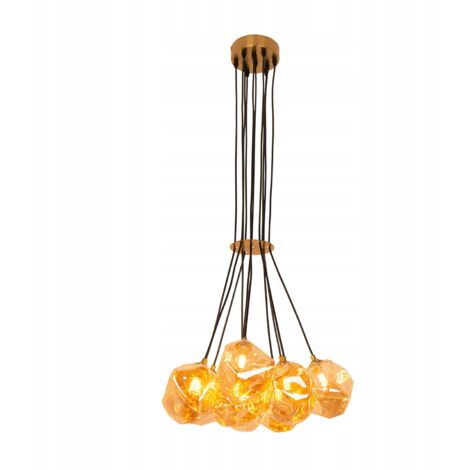 Lampadario a sospensione per soggiorno, sala da pranzo, oro, 10 sfere di vetro