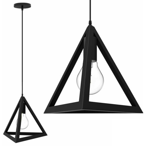 Lampadario a sospensione piramide attacco E27 pendente triangolo design moderno bianco nero geometrico in metallo Nero