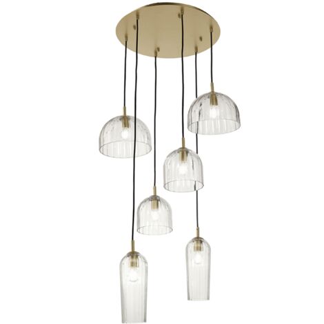 Lampadario a sospensione PUCK D60 cm in vetro soffiato rigato TRASPARENTE