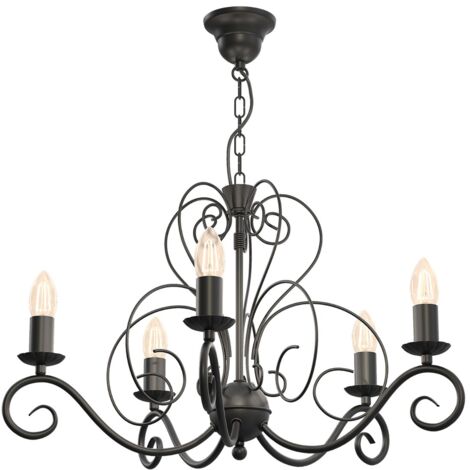 Lampadario a sospensione rustico nero Mauro 5xE14 Luminex
