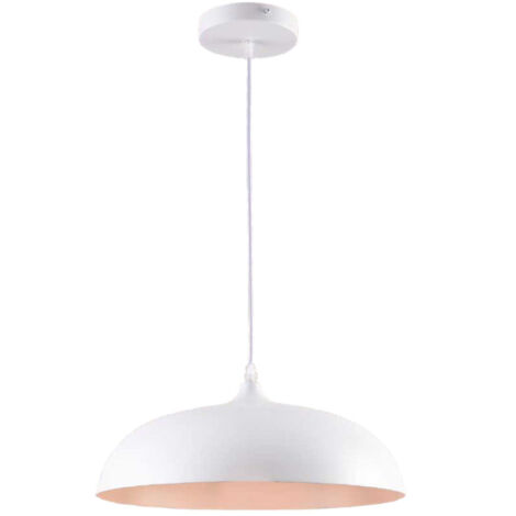 Lampadario a sospensione stile contemporaneo in metallo pendente a cupola attacco E27 luce tavolo cucina di colore nero o bianco