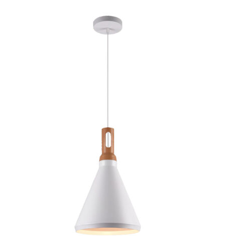 Lampadario a sospensione stile industriale in metallo pendente a cono attacco E27 luce tavolo cucina di colore nero o bianco