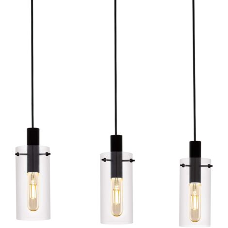 Lampadario a Sospensione Vetro Lampada 3 Luci E27 Moderno Nero Montefino EGLO