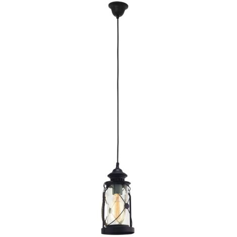 Lampadario A Sospensione Vintage Bradford Acciaio Nero Vetro 1 Luce E27