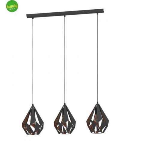 Lampadario A Sospensione Vintage Carlton 1 Acciaio Nero Rame 3 Luci E27
