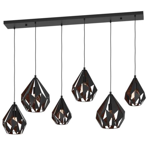Lampadario A Sospensione Vintage Carlton 1 Acciaio Nero Rame 6 Luci E27
