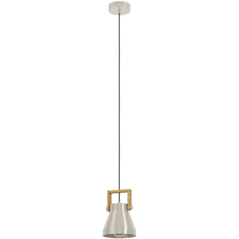 Lampadario A Sospensione Vintage Cawton Acciaio Legno 1 Luce E27