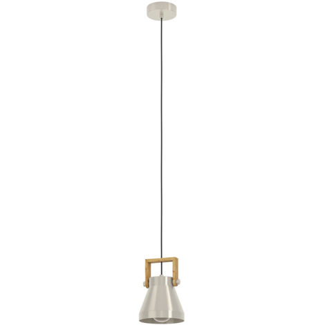Lampadario A Sospensione Vintage Cawton Acciaio Legno 1 Luce E27