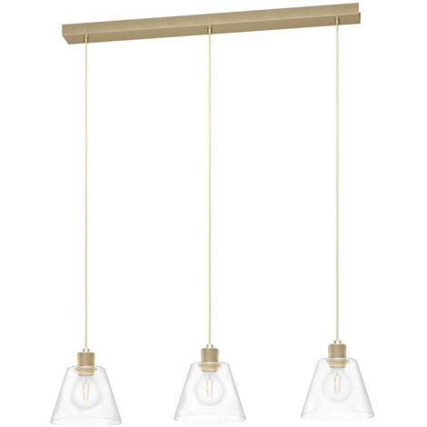 Lampadario A Sospensione Vintage Copley Acciaio Oro Vetro 3 Luci E27