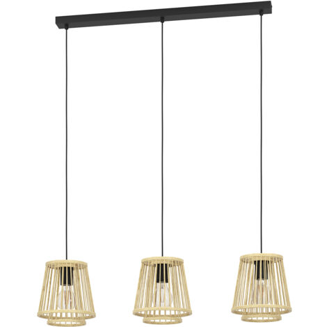 Lampadario A Sospensione Vintage Hykeham Acciaio Nero Legno 3 Luci E27
