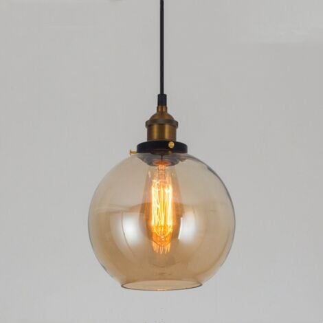 Lampadario a Sospensione Vintage Industriale Lampada a Sospensione in Vetro Sferico Lampada da Soffitto  Diametro 20 cm  Ambra