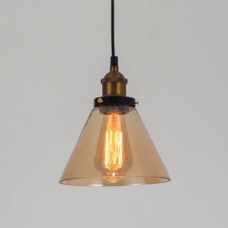 Lampadario a Sospensione Vintage Industriale Lampada a Sospensione Vetro Lampada da Soffitto Diametro 18 cm Ambra