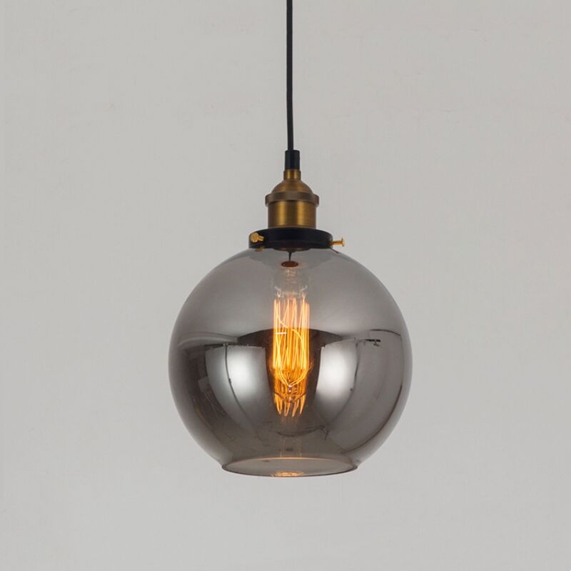 Image of Wottes - Lampadario a Sospensione Vintage Industriale Lampada a Sospensione in Vetro Sferico Lampada da Soffitto Diametro 20 cm Grigio Fumo
