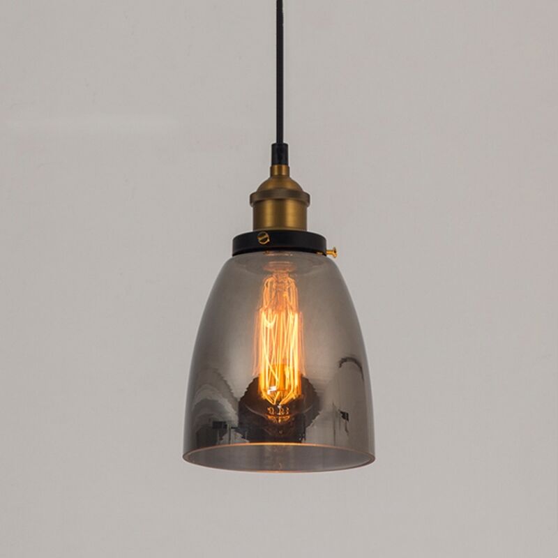 Image of Lampadario a Sospensione Vintage Industriale Lampada a Sospensione Vetro Lampada da Soffitto Diametro 14 cm Grigio Fumo