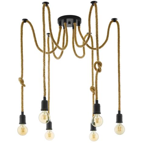 Lampadario A Sospensione Vintage Rampside Acciaio Nero 6 Luci E27 D18