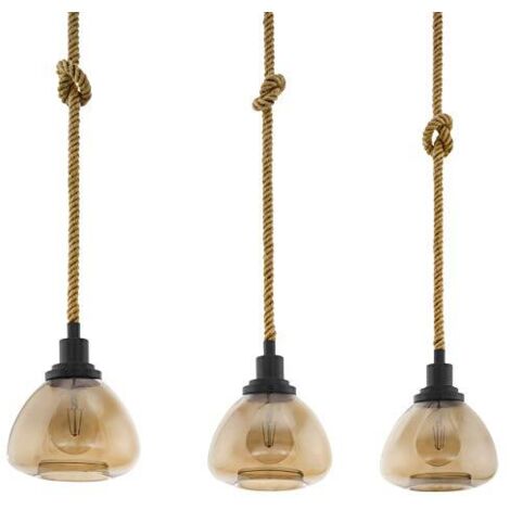Lampadario A Sospensione Vintage Rampside Acciaio Nero Vetro 3 Luci E27