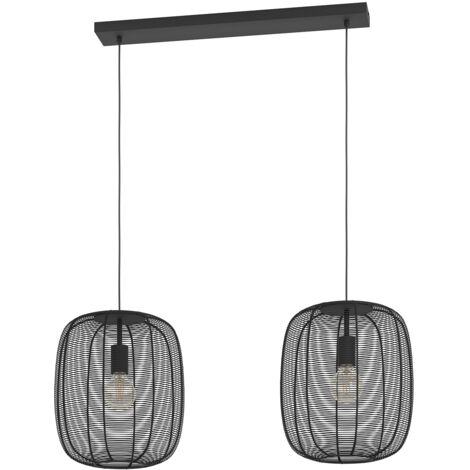 Lampadario A Sospensione Vintage Rinroe Acciaio Nero 2 Luci E27