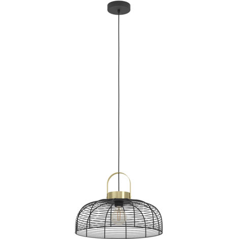 Lampadario A Sospensione Vintage Roundham Acciaio Nero Ottone 1 Luce E27