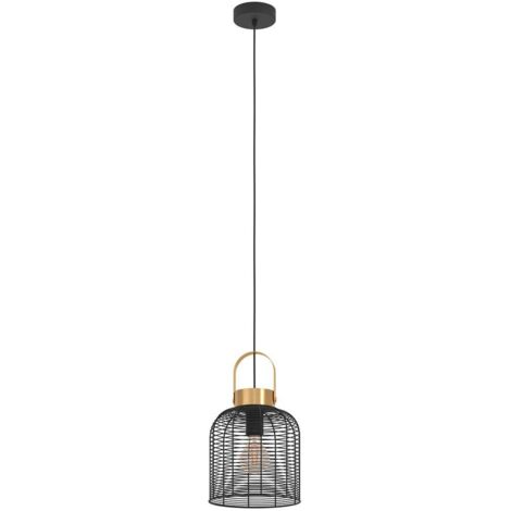 Lampadario A Sospensione Vintage Roundham Piccolo Acciaio Nero Ottone 1 Luce E27