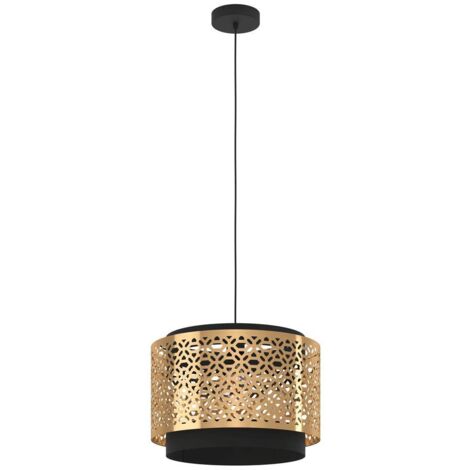 Lampadario A Sospensione Vintage Sandbach Acciaio Nero Ottone 1 Luce E27