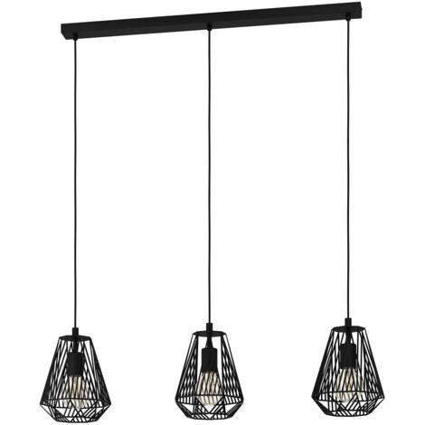 Lampadario A Sospensione Vintage Stype Acciaio Nero 3 Luci E27