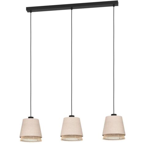Lampadario A Sospensione Vintage Tabley Acciaio Nero Legno 3 Luci E27