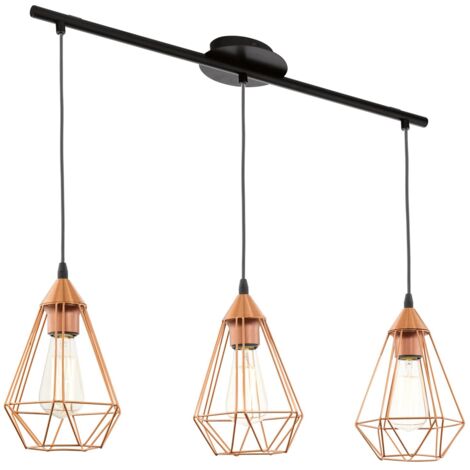 Lampadario A Sospensione Vintage Tarbes Acciaio Nero Rame 3 Luci E27
