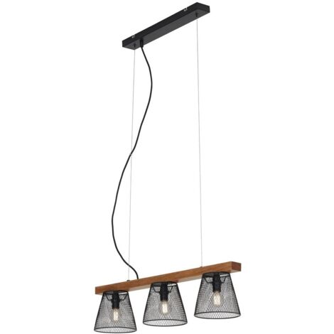 Lampadario A Sospensione Vintage Taunuds Metallo Legno Nero 3 Luci Luci E14