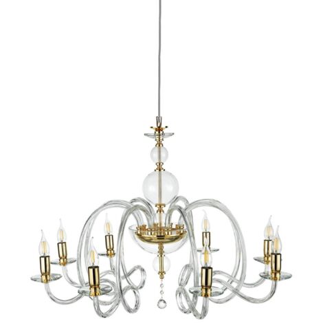 Lampadario a sospensione VIVALDI a 8 luci in vetro lavorato a mano D88 cm Trasparente/Oro