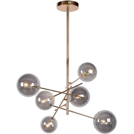 Lampadario Alara Lucide ottone vetro fumé Ø72cm 6xG4