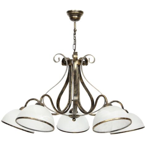 Lampadario Antica retrò ottone 5 vetri E27 Luminex
